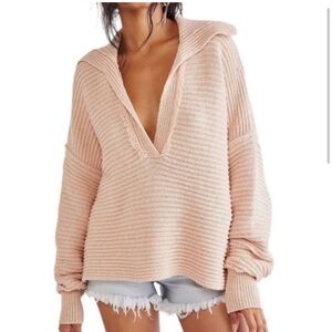 Free People Marlie Pullover V Neck collared Sweater